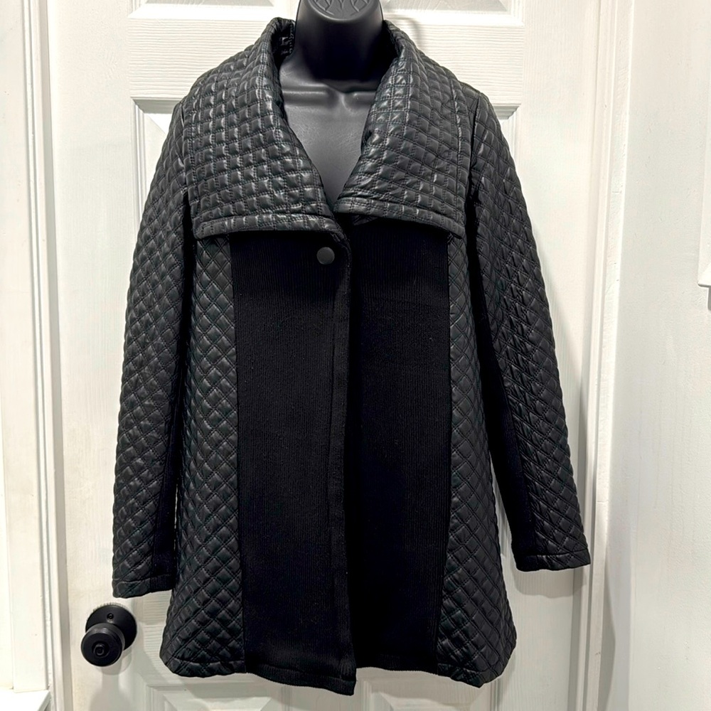 S Twelve Quilted Faux Leather Open Sweater Jacket